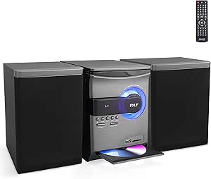 Pyle Home Stereo Shelf System - 30W Wireless BT Streaming with CD Player, FM Radio, USB & SD Card Playback, 2-Way Music Crisp-Sound, Remote Control, Dual Stereo Speakers (Black)