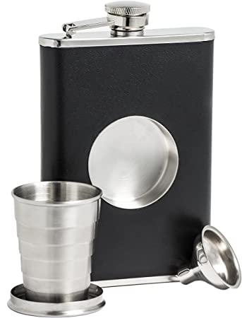 Shot Flask - Stainless Steel 8 oz Hip Flask, Built-in Collapsible 2 Oz. Shot Glass & Flask Funnel - Everything You Need to Pour Shots on the Go - BarMe Brand