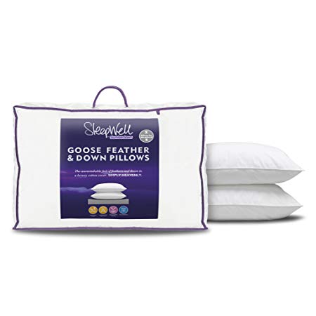 Slumberdown Sleepwell Luxury Goose Feather and Down Pillow Pair, White