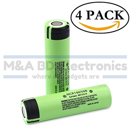 Panasonic NCR18650B High Drain Li-ion 3.7V 3400mAh Rechargeable Flat Top Battery, (4 Pcs) by M&A BD Electronics
