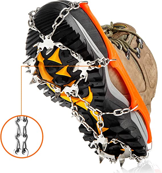 Crampons Ice Cleats Traction Snow Grips for Boots Shoes Women Men Kids Anti Slip 19 Stainless Steel Spikes Safe Protect for Hiking Fishing Walking Climbing Mountaineering