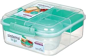 Sistema Bento Box To Go Lunch Box With Yoghurt/Fruit Pot 1.25 L Square Bpa-Free Minty Teal