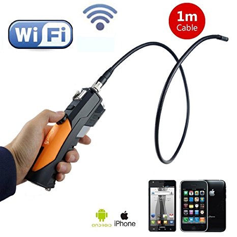 Wireless Inspection Camera,CrazyFire WF200 Handheld Digital Endoscope Iphone Wifi Borescope Snake Camera with 1M/3.28ft Probe Cable 8.5mm Diameter,HD 720P 2.0 Mega Pixels Inspection Camera With LED Flashlight For Iphone Ipad IOS and Android Phone