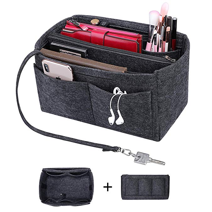 S-ZONE Purse Organizer Insert Shaper Felt Bag in Bag Handbag Organizer with Zipper Fit LV Speedy Neverfull Longchamp Tote