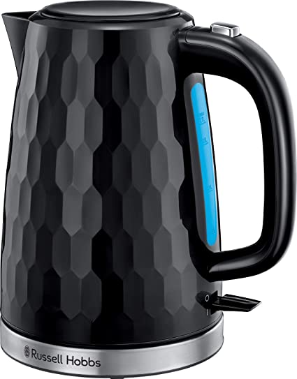 Russell Hobbs 26051 Cordless Electric Kettle - Contemporary Honeycomb Design with Fast Boil and Boild Dry Protection, 1.7 Litre, 3000 W, Black