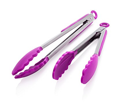 Oberhaus 9-Inch and 12-Inch Silicone Tongs, 2-Pack, Pink