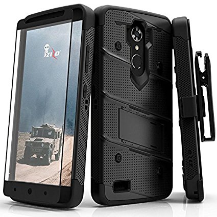 ZTE Max XL Case, Zizo [Bolt Series] w/ FREE [ZTE Max XL Screen Protector ] Kickstand [12 ft. Military Grade Drop Tested] Holster Clip - Blade X Max