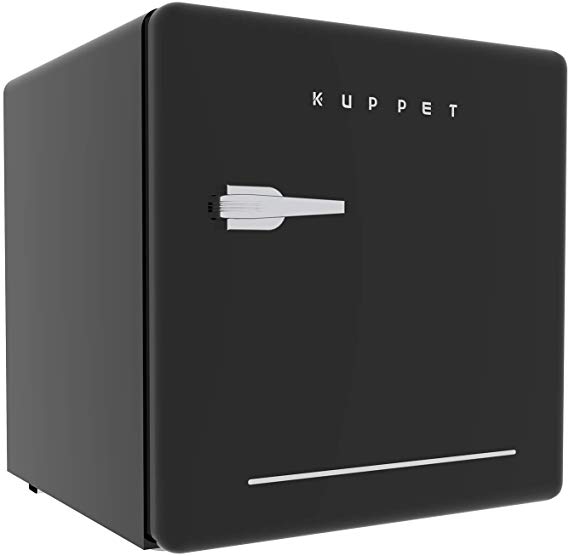 KUPPET Classic Retro Compact Refrigerator Single Door, Mini Fridge with Freezer, Small Drink Chiller for Home,Office,Dorm, Small beauty cosmetics Skin care mask refrigerated for home,1.6 Cu.Ft (Black)