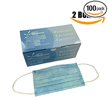 3-Ply Premium Dental Surgical Medical Disposable Earloop Face Masks (FDA APPROVED) (100 PCS / 2 BOXES, BLUE)