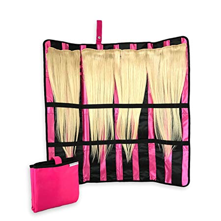 Portable Hair Extension Holder with Flexible Hanger - the All-in-One Storage and Carrying Case for Organizing and Styling Your Clip-In, Tape-In, Human & Synthetic Hair - Great for Travel!