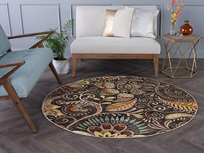 Giselle Contemporary Abstract Brown Round Area Rug, 8' Round