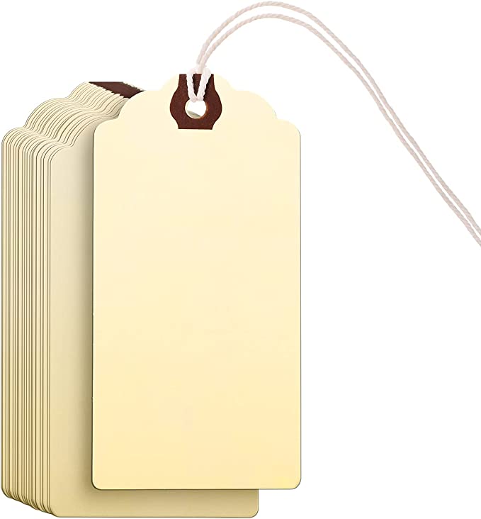 4 3/4-in x 2 3/8-in Manila Tags Shipping Tags with String Attached Inventory Tags Luggage Paper Tag Present Tags Cardboard Tags with String Hang Label Tags with Reinforced Hole (60 Pieces)