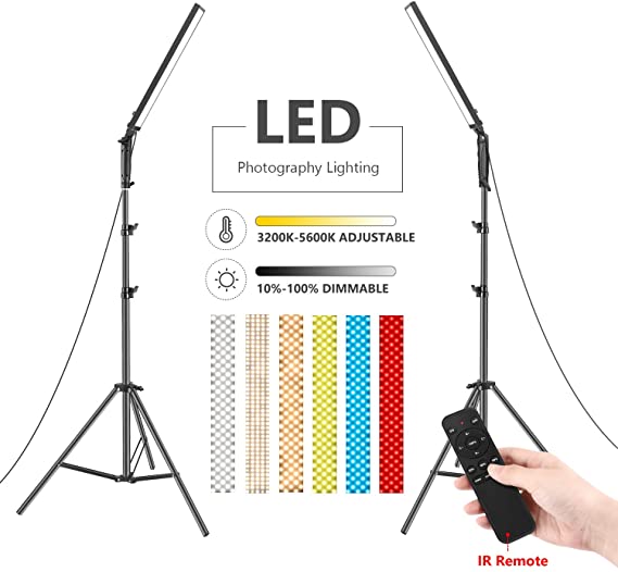 Neewer 2 Packs 210 LED Video Light Photography LED Lighting Kit, 21W Dimmable 3200-5600K Light with Stand, Infrared Remote Control, Color Filters(Red/Yellow/Blue) and Carry Bag (Battery Not Include)