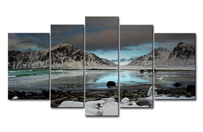 5 Piece Wall Art Painting Seagull Flying Over Mountain Lake Stones On Beach Pictures Prints On Canvas Landscape The Picture Decor Oil For Home Modern Decoration Print For Boys Bedroom