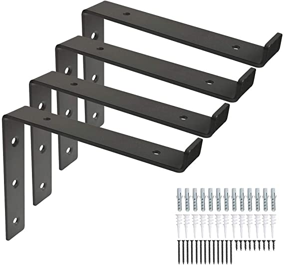 Shelf Brackets 7.25" x 6" Lip Brackets for 7 Inch Shelves with Screws 4 Pack Rustic Industrial Farmhouse Metal Wall Floating Shelf Bracket Shelf Supports, Multiple Sizes Available