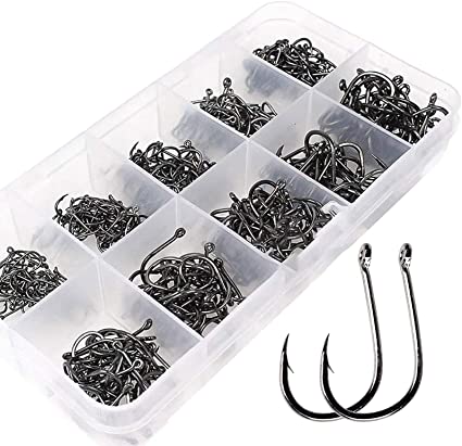 VIPMOON High-Carbon Fishing,Fish Hook Sets, 2 Barbs Fishing Hooks and Barbless Fishing Hook Sets, Fishing Offset Jig, Portable Boxed Fish Hooks, Great for Freshwater and Saltwater