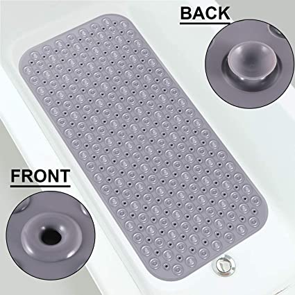 RenFox Shower Mats Non Slip Bathtub Mat Anti Slip Safety Bath Mat for Kids Elderly, Anti Mould Machine Washable Antibacterial with Suction Cups & Drain Holes Extra Long 88 x 40cm, Gray