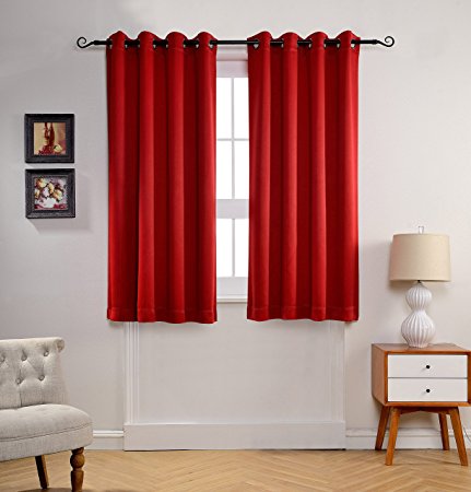 MYSKY HOME Solid Grommet top Thermal Insulated Window Blackout Curtains for Dining Room, 52 by 63 inch, Red (1 panel)