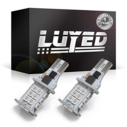 LUYED 2 Extremely Bright 2000 Lumens Error Free 921 912 W16W 3030 24-EX Chipsets LED Bulbs Used for Car Center High Mount Stop Brake Lights, Red