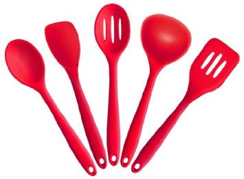 Ouddy Premium Silicone Baking Set Silicone Kitchen Tools Kitchen Cooking Utensil Set with Hygienic Solid Coating - Spatulas Spoons Turner - Heat Resistant Cooking Utensils Set of 5