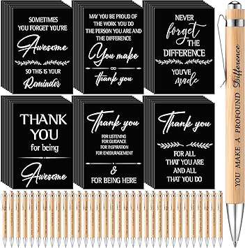 Chuangdi 96 Pcs Employee Appreciation Gift Thank You Coworker Gifts Inspirational Notebook Motivational Bamboo Pens Appreciation Gift for Coworkers Teacher Volunteer Social Worker (Black)