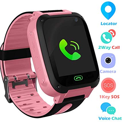 Kids Smart Watch Phone smartwatches for Children with GPS Tracker sim Card Anti-Lost sos Call Boys and Girls Birthday Compatible Android iOS Touch Screen (GPS Pink)