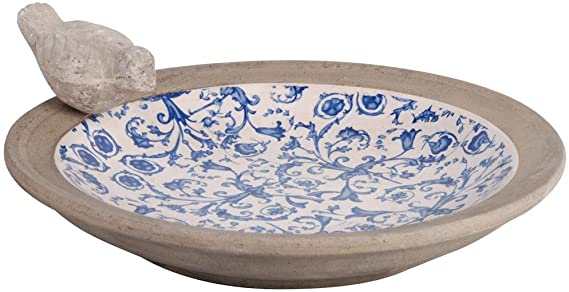 Esschert Design USA Ceramic Birdbath-Blue/White