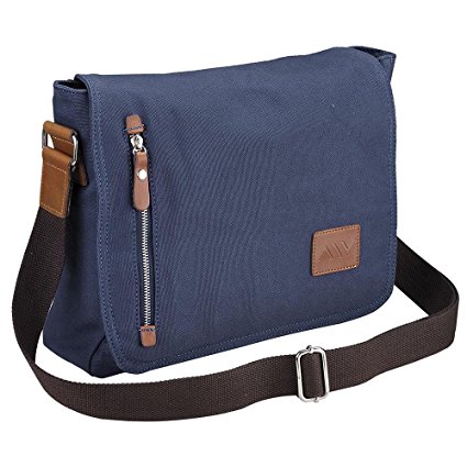 AW 14" Vintage Canvas Cross Body Schoolbag Satchel Shoulder Messenger Bag Bookbag Men Women Student