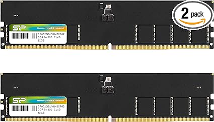 Silicon Power DDR5 64GB (2x32GB) 4800MHz (PC5-38400) 288-pin CL40 1.1V UDIMM Non-ECC Desktop RAM Computer Memory SP064GBLVU480F22