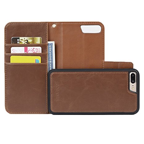 iPhone 8 Plus Wallet Case, iPhone 7 Plus Wallet Case, COCASES Magnetic Flip Fold Detachable Case with Stand Cover and Credit Card Holder 5.5'' - Brown