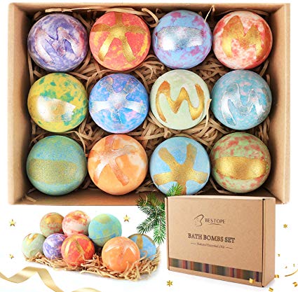 BESTOPE Bath Bombs Gift Set 12 Pack, Organic Essential Oil and Sea Salt Bath Bomb SPA Kit for Moisturize Skin, Best Gift for Women, Mom, Her, Kids