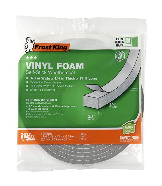 Frost King Vinyl Foam Tape - Closed Cell - Moderate Compression, 3/4" W, 1/2" Thick, 10' L, Grey