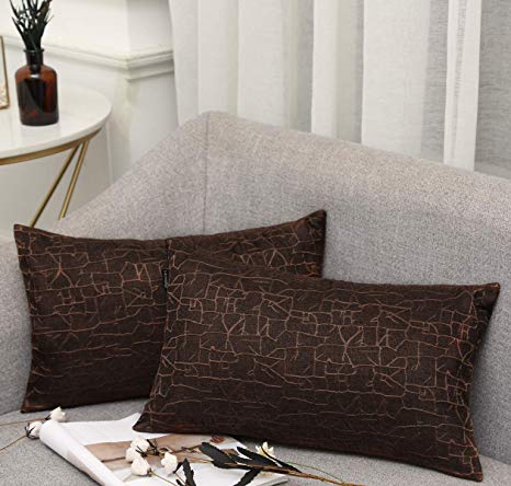 Redland Art Throw Pillow Covers Cotton Linen Embroidery Stripe Sofa Decorative Cushion Pillow Cases for Home Decor 2-Pack, 12 X 20 Inch (Brown)