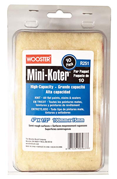 Wooster Brush Mini-Koter R251 4 Inch Mini Roller High-Capacity 1/2 Inch - 10 Pack