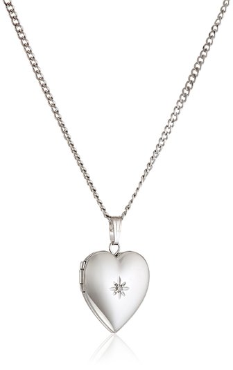 Sterling Silver Diamond-Accented Heart Locket Necklace, 18"