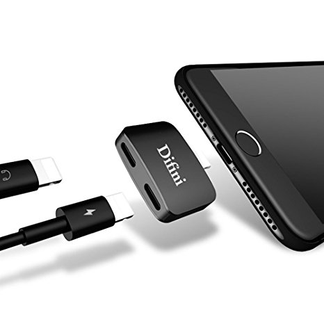 Difini iPhone 7 Adapter for Dual Lightning Headphone Audio&Charge Splitter ,Support Sync Data Listening to Music Calling Converter ,Compatible for iOS 10.3(black)