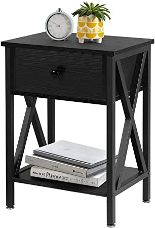 VECELO Versatile Nightstands X-Design Side End Table Night Stand Storage Shelf with Bin Drawer for Living Room Bedroom, Oak