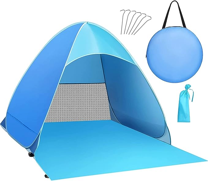 Zenoplige Pop Up Tent, UPF 50  Beach Tent for 1-3 Person, Foldable Outdoor Lightweight Waterproof Beach Tent Sun Shelter, Beach Tent Pop Up for Adults, Baby, Pets with Carry Bag
