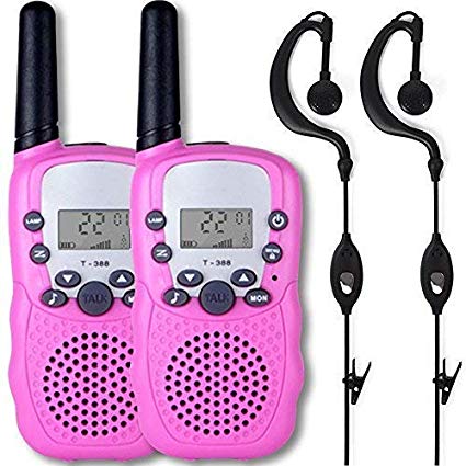 Afantti Walkie Talkies for Kids Girls Adults Two Way Radios Toddler Little Kids Birthday Gift Toy | 2  Mile Long Range | Flashlight | 2 X Earpiece | 3 - 12 Year Old Age, Pink