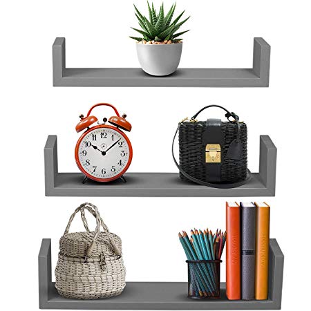 Sorbus Floating Shelves — Hanging Wall Shelves Decoration — Perfect Trophy Display, Photo Frames (17”x 4”x 4”, Gray)