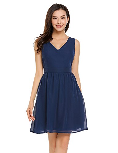 Beyove Women's Summer Chiffon Sleeveless Pleated Cocktail Party Flared Swing Dress