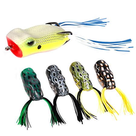 RUNCL Topwater Frog Lures, Soft Fishing Lure Kit with Tackle Box for Bass Pike Snakehead Dogfish Musky (Pack of 5)