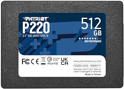 Patriot P220 SATA 3 512GB Internal Solid State Drive 2.5” - P220S512G25