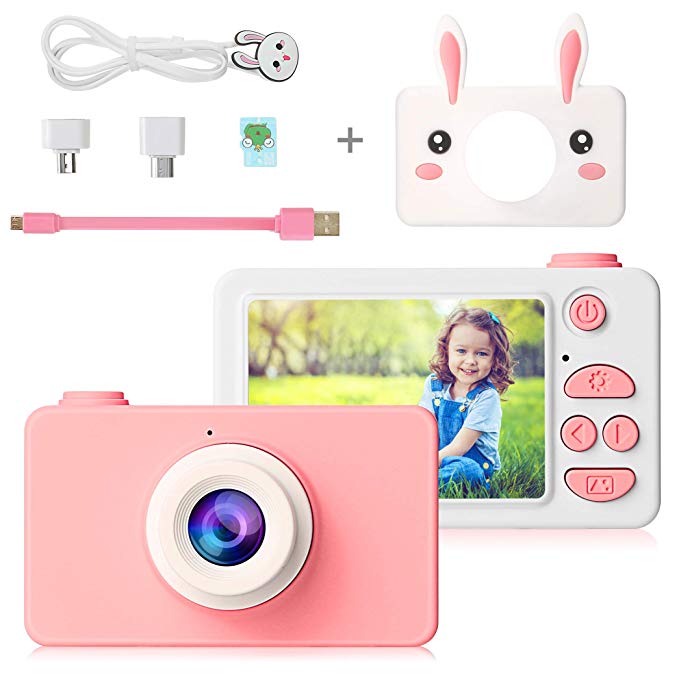 Pellor Digital Camera for Kids, 1080P 24 million pixels Mini Child Video Camera Camcorder 2 Inch IPS Screen and 16GB memory card for 2-14 Years Boys Girls Birthday Christmas Toy Gift with Soft Silicone Cover (Pink)