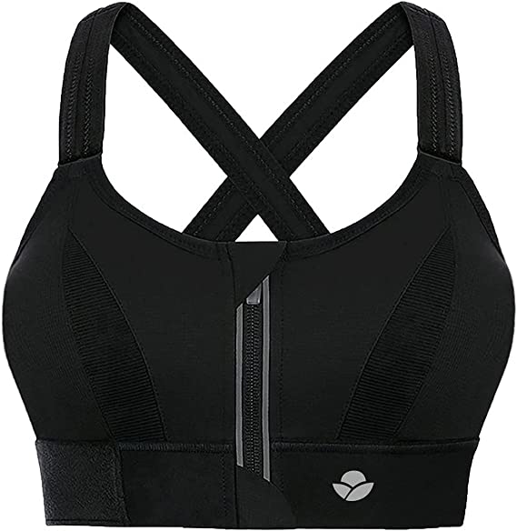 Womens High Impact Zip Front Close Adjustable Straps Padded Sports