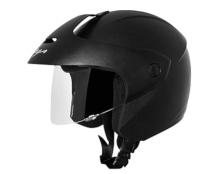 Vega Ridge ISI Certified Gloss Finish Open Face Helmet for Men and Women with Clear Visor(Black, Size:L)