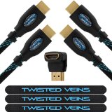 Twisted Veins Two 2 Pack of 6 ft High Speed HDMI Cables  Right Angle Adapter and Velcro Cable Ties Latest Version Supports Ethernet 3D and Audio Return