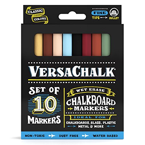 Liquid Chalk Markers by VersaChalk - Non Toxic Wet Erase Chalkboard Window Glass Pens (Fine Classic Colors Set)