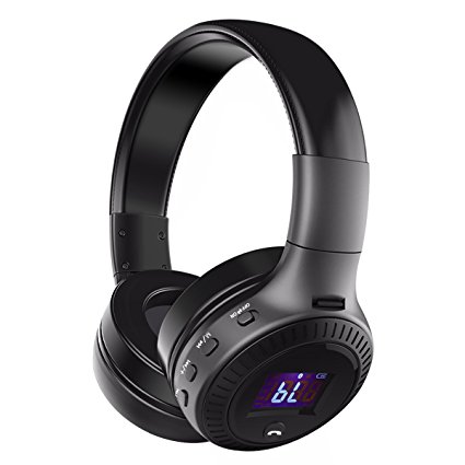 Bluetooth Headset, ELEGIANT Multifunction Bluetooth 4.0 Wireless Stereo Rechargeable Headphones with Digital Display Mic/FM Radio/TF SD Card Slot/3.5mm Audio AUX Compatible with all Bluetooth devices Black