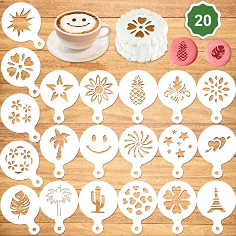 Konsait 20Pack Cake Stencil Templates Decoration, Reusable Drawing Templates,Cake Cookies Baking Painting Mold Tools, Dessert , Coffee Decorating Molds for DIY Craft Valentines Day Birthday Party